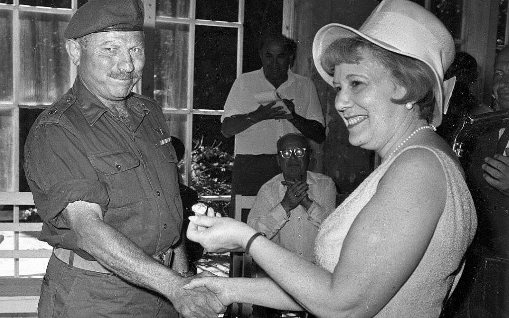 Hadassah, the Women's Organization president Charlotte Jacobson receives the keys to the Mt. Scopus medical center in 1967. (Hadassah)
