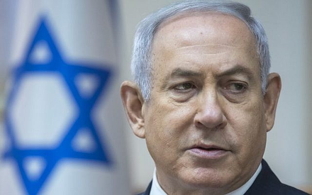 Prime Minister Benjamin Netanyahu chairs weekly cabinet meeting in Jerusalem on May 6, 2018. (AFP PHOTO / POOL / JIM HOLLANDER) Prime Minister Benjamin Netanyahu chairs weekly cabinet meeting in Jerusalem on May 6, 2018. (AFP PHOTO / POOL / JIM HOLLANDER)
