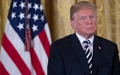 US President Donald Trump during an event in the East Room of the White House in Washington, DC, May 9, 2018. (SAUL LOEB/AFP)