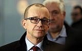 This file photo taken on February 10, 2014 shows Tero Varjoranta, IAEA (International Atomic Energy Agency) Deputy Director General for Safeguards, speaking to journalists as he arrives at the Vienna Airport from his trip to Teheran on February 10, 2014. (AFP/Dieter Nagl)