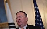 US Secretary of State Mike Pompeo takes part in a joint press conference with South Korea's Foreign Minister Kang Kyung-wha (not pictured) at the State Department in Washington, DC, on May 11, 2018. (AFP Photo/Mandel Ngan)