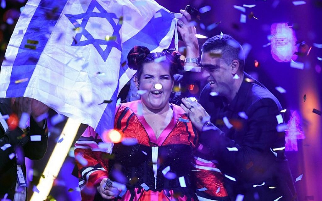 Israel's Netta Barzilai after winning the final of the 63rd edition of the Eurovision Song Contest 2018 at the Altice Arena in Lisbon, on May 12, 2018. (AFP/Francisco Leong) Israel's Netta Barzilai after winning the final of the 63rd edition of the Eurovision Song Contest 2018 at the Altice Arena in Lisbon, on May 12, 2018. (AFP/Francisco Leong)