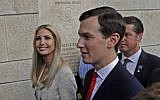 US President Donald Trump's daughter Ivanka Trump, left, and her husband senior White House adviser Jared Kushner are seen during the opening of the US Embassy in Jerusalem, on May 14, 2018. (AFP Photo/Menahem Kahana)