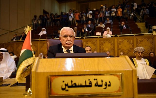 Palestinian Authority Foreign Minister Ryad al-Malki attends the Arab League Foreign Ministers meeting in the Egyptian capital Cairo on May 17, 2018. (MOHAMED EL-SHAHED/AFP) Palestinian Authority Foreign Minister Ryad al-Malki attends the Arab League Foreign Ministers meeting in the Egyptian capital Cairo on May 17, 2018. (MOHAMED EL-SHAHED/AFP)