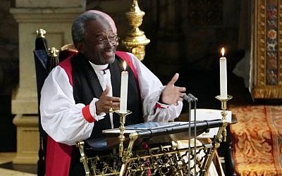 Bishop Michael Bruce Curry gives a reading during the wedding ceremony of Britain's Prince Harry, Duke of Sussex and US actress Meghan Markle in St George's Chapel, Windsor Castle, in Windsor, on May 19, 2018.  (AFP / Owen Humphreys)