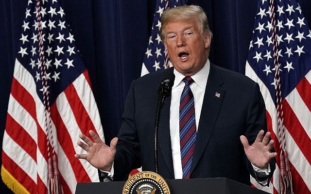 US President Donald Trump speaks during a bill signing ceremony at the South Court Auditorium of the Eisenhower Executive Building in Washington, DC, May 30, 2018. (Alex Wong/Getty Images/AFP) US President Donald Trump speaks during a bill signing ceremony at the South Court Auditorium of the Eisenhower Executive Building in Washington, DC, May 30, 2018. (Alex Wong/Getty Images/AFP)