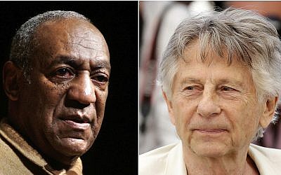 In this combination photo, Bill Cosby speaks to an audience on the campus of University of the District of Columbia in Washington on May 16, 2006 , left, and director Roman Polanski appears at the photo call for the film, "Based On A True Story," at the 70th international film festival, Cannes, southern France on May 27, 2017. (AP Photo)