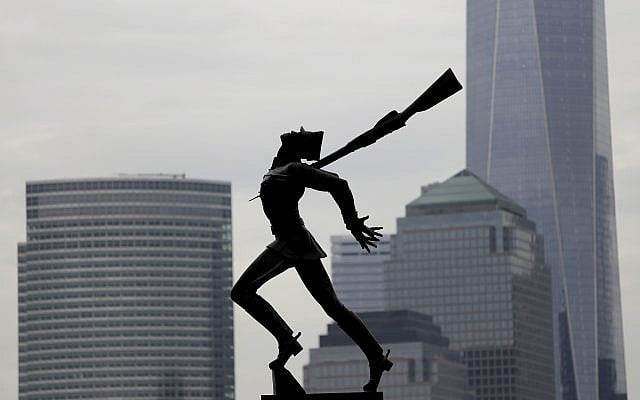Buildings in Lower Manhattan provide a backdrop to a statue dedicated to the victims of the Katyn massacre of 1940, on May 4, 2018, in Jersey City, New Jersey. (AP Photo/Julio Cortez) Buildings in Lower Manhattan provide a backdrop to a statue dedicated to the victims of the Katyn massacre of 1940, on May 4, 2018, in Jersey City, New Jersey. (AP Photo/Julio Cortez)
