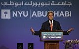Former US Secretary of State, John Kerry, talks during the New York University Abu Dhabi (NYUAD) fifth edition of the Commencement Exercises, in Abu Dhabi, United Arab Emirates, Sunday, May 20, 2018. (AP/Kamran Jebreili)