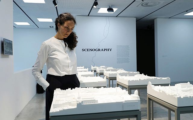 In this photo taken on Wednesday, May 23, 2018, architect Deborah Pinto Fdeda looks part of the installation at the Israeli pavilion, at the Biennale International Architecture exhibition, in Venice, Italy (AP/Antonio Calanni) In this photo taken on Wednesday, May 23, 2018, architect Deborah Pinto Fdeda looks part of the installation at the Israeli pavilion, at the Biennale International Architecture exhibition, in Venice, Italy (AP/Antonio Calanni)
