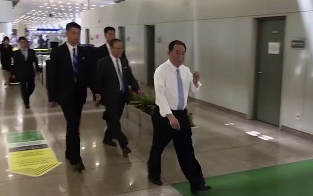 In this image made from video, Kim Yong Chol, right, a former military intelligence chief who is now Kim Jong Un's top official on inter-Korean relations, walks through Beijing airport after his arrival Tuesday, May 29, 2018. (AP Photo) In this image made from video, Kim Yong Chol, right, a former military intelligence chief who is now Kim Jong Un's top official on inter-Korean relations, walks through Beijing airport after his arrival Tuesday, May 29, 2018. (AP Photo)