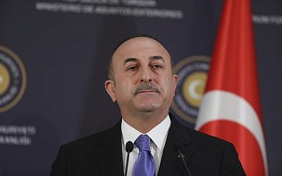 Turkey's Foreign Minister Mevlut Cavusoglu in Ankara, Turkey, February 16, 2018. (AP Photo/ Burhan Ozbilici)