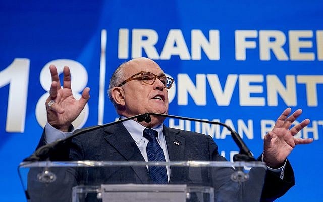 Rudy Giuliani, an attorney for President Donald Trump, speaks at the Iran Freedom Convention for Human Rights and democracy at the Grand Hyatt, Saturday, May 5, 2018, in Washington. (AP Photo/Andrew Harnik) Rudy Giuliani, an attorney for President Donald Trump, speaks at the Iran Freedom Convention for Human Rights and democracy at the Grand Hyatt, Saturday, May 5, 2018, in Washington. (AP Photo/Andrew Harnik)