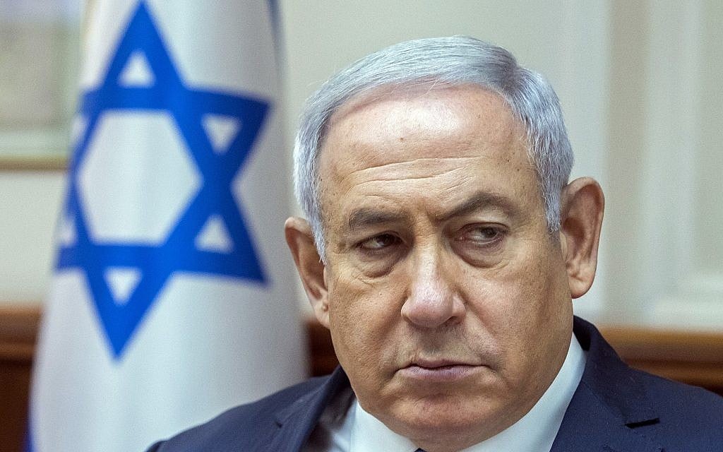 Prime Minister Benjamin Netanyahu chairs the weekly cabinet meeting in Jerusalem, Sunday, May 6, 2018. (Jim Hollander/Pool Photo via AP)