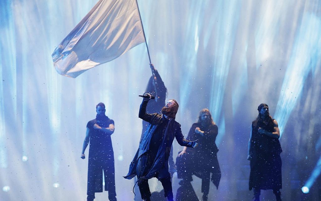 Rasmussen from Denmark performs the song 'Higher Ground' in Lisbon, Portugal, Friday, May 11, 2018 during a dress rehearsal for the Eurovision Song Contest (AP Photo/Armando Franca)