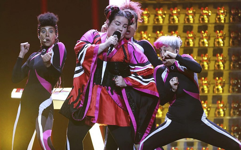 Netta from Israel performs the song 'Toy' in Lisbon, Portugal, Friday, May 11, 2018 during a dress rehearsal for the Eurovision Song Contest (AP Photo/Armando Franca)