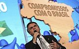 Brazil's Presidential pre-candidate and conservative lawmaker Jair Bolsonaro, speaks during a meeting of the "In Defense of Muncipalities" congress, in Brasilia, Brazil, Wednesday, May 23, 2018. (AP Photo/Eraldo Peres)