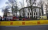 Illustrative: Police and fire personnel respond outside the Grand Mosque of Brussels on Thursday, November 26, 2015. Emergency personnel responded at the mosque after a suspicious package was found. (AP Photo/Virginia Mayo)