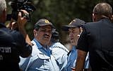 File: Police Commissioner Roni Alsheich (2nd-L) and Jerusalem police chief Yoram Halevy (2nd-R) seen during a briefing at Damascus Gate in Jerusalem's Old City, on June 18, 2017. (Hadas Parush/Flash90)