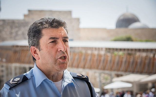 Then-Jerusalem police chief Yoram Halevi speaks to the press at the Western Wall in Jerusalem's Old City on July 27, 2017. (Yonatan Sindel/Flash90) Then-Jerusalem police chief Yoram Halevi speaks to the press at the Western Wall in Jerusalem's Old City on July 27, 2017. (Yonatan Sindel/Flash90)