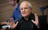 Welfare Minister Haim Katz speaks at a Finance Committee meeting in the Knesset on March 5, 2018. (Yonatan Sindel/Flash90)