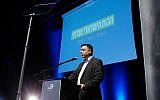 Zionist Union faction head Avi Gabbay speaks at the Israeli Social Conference 2018 in Tel Aviv on May 1, 2018 (Tomer Neuberg/Flash90)