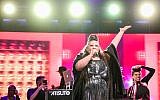 Winner of the Eurovision 2018 song contest Netta Barzilai performs at Rabin Square in Tel Aviv, on May 14, 2018. (Tomer Neuberg/ Flash90)