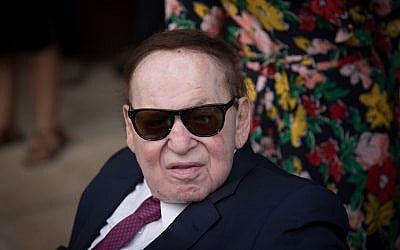 Sheldon Adelson at the inauguration of the US embassy in Jerusalem on May 14, 2018. (Yonatan Sindel/Flash90)