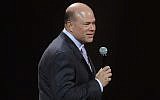 David Tepper speaking at the Jacob Javitz Center in New York City, May 12, 2014. (Brad Barket/Getty Images via JTA)