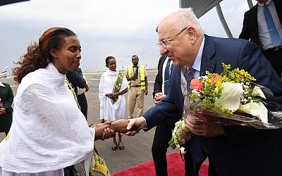 Reuven Rivlin begins the first visit by an Israeli president to Ethiopia, May 1, 2018. (Mark Neiman/GPO)
