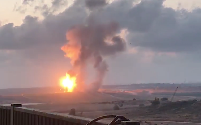 The Israeli army destroys a tunnel in the Gaza Strip that was meters away from entering Israeli territory on May 12, 2018. (Israel Defense Forces)