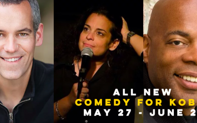 The latest three American comics to appear in Israel for a Comedy for Koby show, with Moody McCarthy (left), Jessica Kirson and Alonzo Bodden (Courtesy Comedy for Koby)