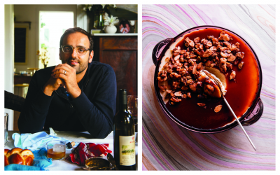 Chef Alon Shaya; (Rush Jagoe) Labneh cheesecake with pomegranate caramel and candied nuts. (Penguin Random House)