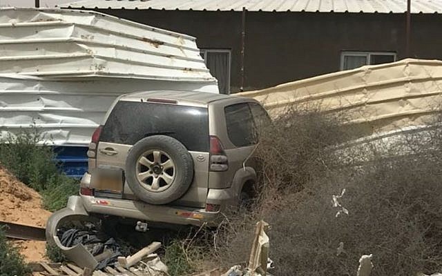 A car driven by a Bedouin man suspected of illegal shooting, who tried to escape police officers before being arrested near Beersheba on May 1, 2018. A car driven by a Bedouin man suspected of illegal shooting, who tried to escape police officers before being arrested near Beersheba on May 1, 2018.