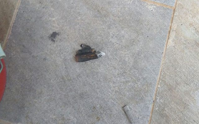 A bullet, apparently from Gaza, that struck a home in the southern Israeli town of Sderot on May 16, 2018. (Israel Defense Forces) A bullet, apparently from Gaza, that struck a home in the southern Israeli town of Sderot on May 16, 2018. (Israel Defense Forces)
