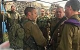 IDF chief Gadi Eisenkot, center-right, meets with senior officers from the Northern Command amid concerns of potential Iranian missile strike against northern Israel on May 9, 2018. (Israel Defense Forces)