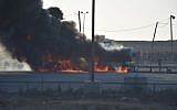The Kerem Shalom border crossing between Gaza and Israel is torched for the third time in weeks by Palestinian rioters (Israel Defense Forces)