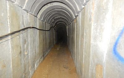 Photo from inside a Hamas attack tunnel that the Israeli military destroyed in airstrikes on May 29, 2018. The army said the tunnel extended into Egypt and from there 900 meters into Israeli territory (Courtesy IDF)
