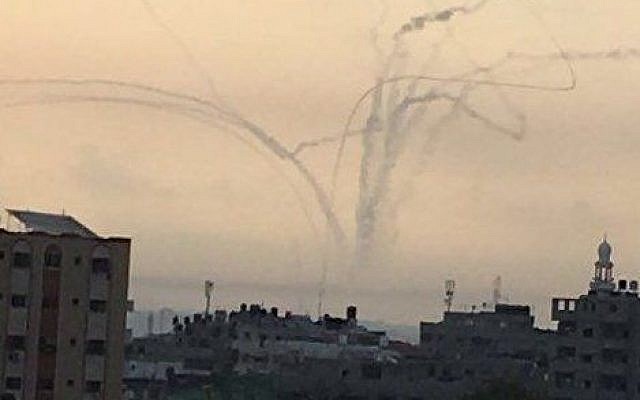 Mortar shells fired from Gaza at southern Israel, May 29, 2018 (Twitter)