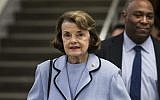 Sen. Dianne Feinstein (D-CA) walks through the senate basement following a vote on Capitol Hill on January 11, 2018 in Washington, DC. (Zach Gibson/Getty Images via JTA)