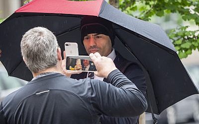 Aaron Schlossberg is seen outside his New York City home, May 17, 2018. (Anthony DelMundo/NY Daily News via Getty Images/JTA)