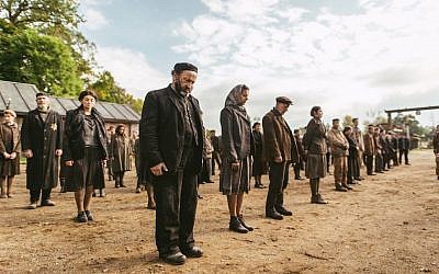 Extras being filmed in Lithuania for 'Sobibor.' (Courtesy of Rosiya Segondiya/via JTA)