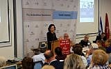 MK Rachel Azaria speaking at a panel discussion at the Schecter Institute on April 30, 2018 concerning the need for Israel to still find its' Jewish identity. (Eyal Weiss/Schecter Institute of Jewish Studies)