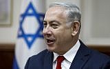Prime Minister Benjamin Netanyahu heads the weekly cabinet meeting at the Prime Minister's Office in Jerusalem on May 27, 2018. (AFP Photo/Pool/Menahem Kahana)