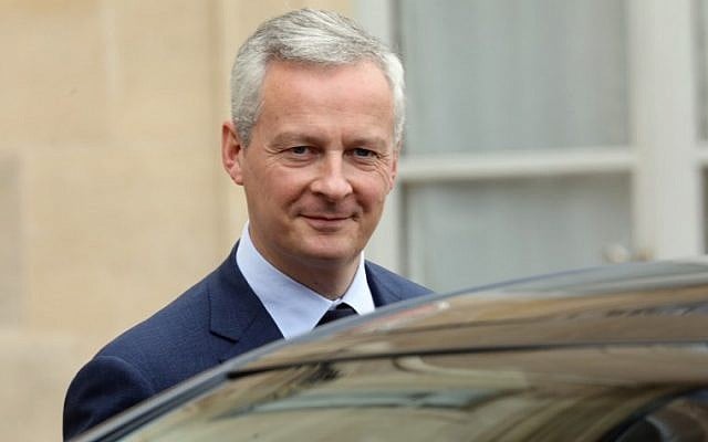 French Economy Minister Bruno Le Maire leaves the Elysee presidential palace after a weekly cabinet meeting in Paris, on May 30, 2018. (Ludovic MARIN/AFP) French Economy Minister Bruno Le Maire leaves the Elysee presidential palace after a weekly cabinet meeting in Paris, on May 30, 2018. (Ludovic MARIN/AFP)