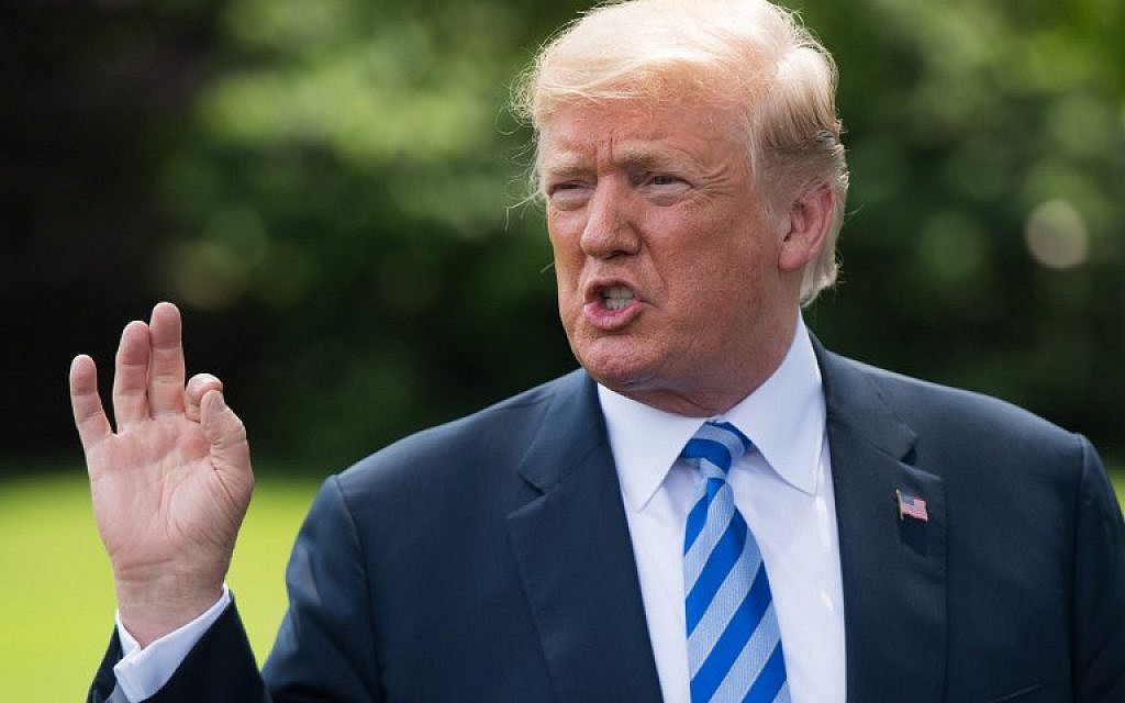 US President Donald Trump speaks following a meeting on the South Lawn of the White House in Washington, DC June 1, 2018. (SAUL LOEB/AFP)