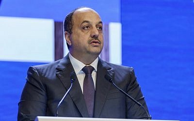 Qatar's Deputy Prime Minister and Defence Minister Khalid bin Mohammed Al Attiyah speaks at the fourth plenary session during the 17th Asian Security Summit of the IISS Shangri-La Dialogue in Singapore on June 3, 2018. (NICHOLAS YEO/AFP)