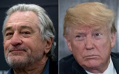 This combination of file pictures created on June 12, 2018 shows US actor Robert De Niro (L) delivering a press conference on May 16, 2018 and US President Donald Trump following a signing ceremony during the US-North Korea summit in Singapore on June 12, 2018. (Jorge Guerrero and Saul Loeb/AFP)