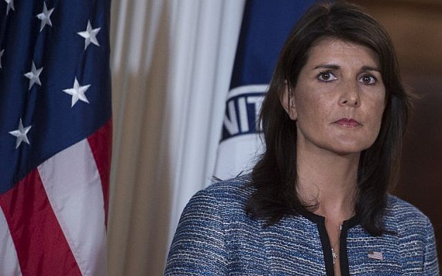 US Ambassador to the United Nation Nikki Haley speaks at the US Department of State in Washington DC on June 20, 2018 (AFP PHOTO / Andrew CABALLERO-REYNOLDS) US Ambassador to the United Nation Nikki Haley speaks at the US Department of State in Washington DC on June 20, 2018 (AFP PHOTO / Andrew CABALLERO-REYNOLDS)