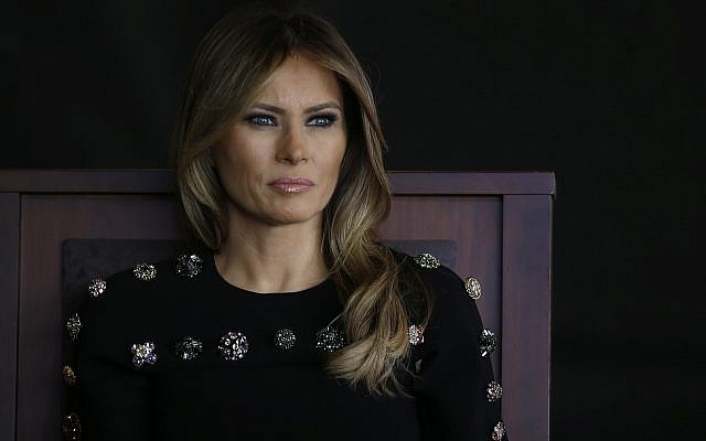 First lady Melania Trump sits as US resident Donald Trump addresses US military troops and their families at the Sigonella Naval Air Station, in Sigonella, Italy, May 27, 2017. (Luca Bruno/AP) First lady Melania Trump sits as US resident Donald Trump addresses US military troops and their families at the Sigonella Naval Air Station, in Sigonella, Italy, May 27, 2017. (Luca Bruno/AP)